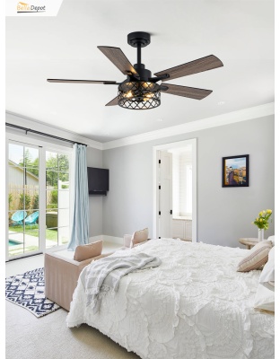 46 Inch Farmhouse Caged Ceiling Fan with Light and Remote, 6-Speed DC Motor Reversible Ceiling Fan, Dual-Finish Blades, Adjustable Height