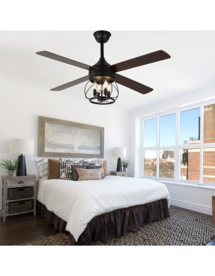 52 Inch Rustic Black Ceiling Fan with Lights and Remote, 6-Speed DC Motor Reversible Farmhouse Industrial Ceiling Fan