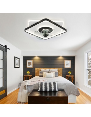 19 Inch Square Modern Smart Low Profile Ceiling Fan with LED Light, 6 Speeds DC Motor Flush Mount Ceiling Fan for Bedroom