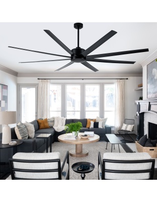 84 Inch Black Extra Large Ceiling Fan with Remote, 6 Speeds DC Motor Reversible Industrial Ceiling Fan for Large Room