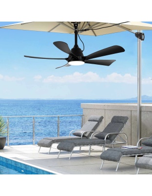 42 Inch Black 5-Blade Modern Smart Outdoor Ceiling Fan with Dimmable LED Lights, 6 Speeds Plug In Waterproof Ceiling Fans for Patios