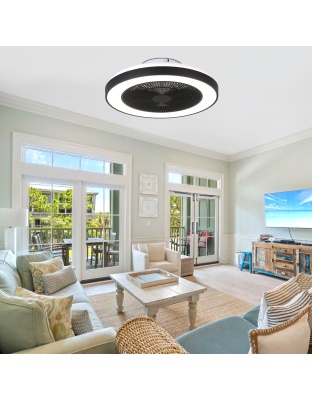 19 Inch Modern Smart Flush Mount Ceiling Fan with Dimmable LED Light and Remote, 6 Speeds DC Motor Bladeless Ceiling Fan for Low Profile with RGB Light
