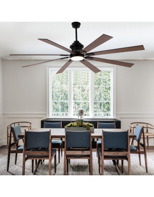 80 Inch Black Industrial Extra Large Ceiling Fan with LED Light and Remote, 6 Speeds DC Motor Reversible Ceiling Fan for Large Room