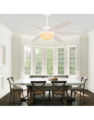 65 Inch White Bohemian  Ceiling Fan with Lights and Remote, 6 Speeds DC Motor Reversible Large Ceiling Fan for Living Room