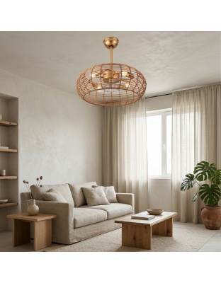 Bohemian 20 Inch Retractable Ceiling Fan with Light Quiet DC Motor Reversible 6-Speed Ceiling Fan with Light Retro 4-Light Ceiling Fan Suit for Living Room, Bedroom, Kitchen