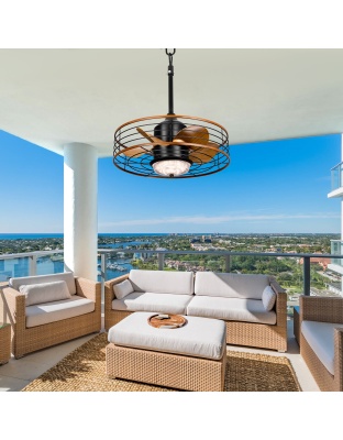21 Inch Outdoor Waterproof Ceiling Fan with LED Light and Remote &amp; APP Control, 6-Speed Reversible DC Motor Plug-in Ceiling Fan for Patio