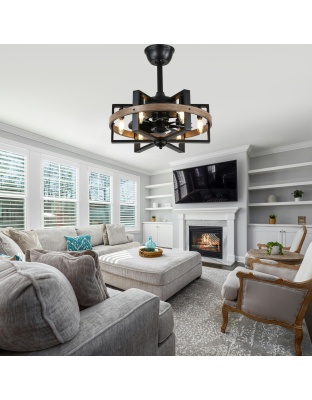 18 Inch Industrial Farmhouse Caged Ceiling Fan with Lights and Remote Control, 6 Speeds DC Motor Fandelier Ceiling Fan