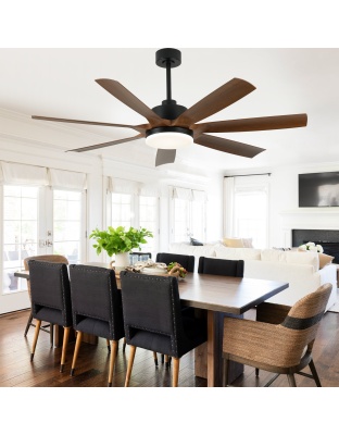 60 Inch 6-Blade Black Modern Large Ceiling Fan with LED Lights and Remote Control, 6 Speeds Reversible Ceiling Fan