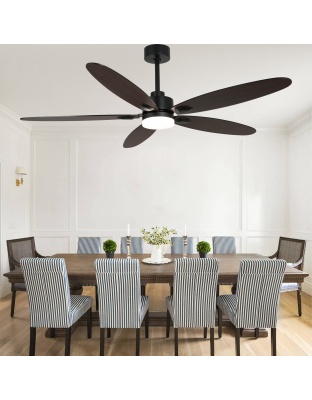 59 Inch Modern Black Ceiling Fan with Dimmable LED Light and Remote Control, 6 Speeds Reversible Ceiling Fan for Large Room