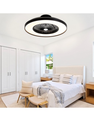 23 Inch Modern Smart Bladeless Ceiling Fan with Dimmable RGB LED Light and Remote,6 Speeds Flush Mount Ceiling Fan for Bedroom