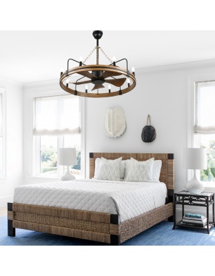 36 Inch Farmhouse Wagon Wheel Ceiling Fan with Lights and Remote Control, 6 Speeds DC Motor Bladeless Fandelier Ceiling Fan