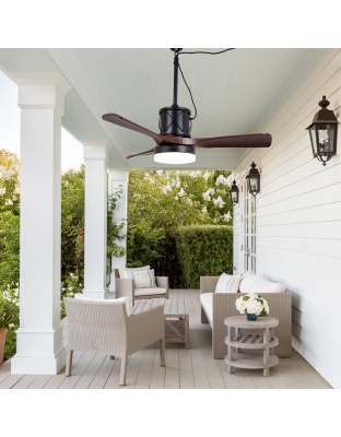 42 Inch Modern Farmhouse Smart Outdoor Ceiling Fan with Dimmable LED and Remote, 6 Speeds Waterproof Ceiling Fans Plug In Outside Patio Fan
