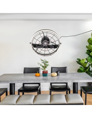 23 Inch Black Modern Wall Mounted Caged Ceiling Fan with Dimmable LED Lights and Remote, 6 Speeds Plug In Bladeless Ceiling Fan
