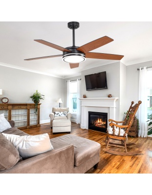 52 Inch Modern Black Ceiling Fan with Dimmable LED Lights and Remote Control, 6 Speeds DC Motor Reversible Ceiling Fan for Large Room