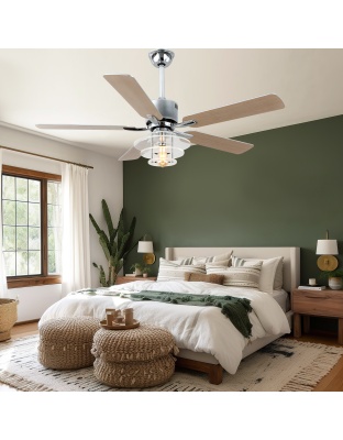 52 Inch Chrome Modern Standard Ceiling Fan with Lights and Remote Control, 6 Speeds DC Motor Reversible Ceiling Fan for Living Room