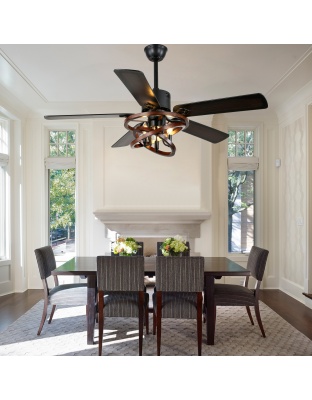 50 Inch Farmhouse Ceiling Fan with Lights and Remote Control, 6 Speeds DC Motor Reversible Ceiling Fan with DIY Shade