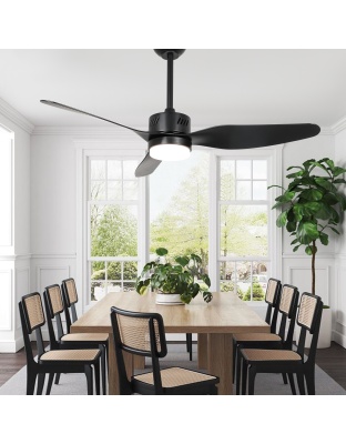 46 Inch Black Modern Ceiling Fan with LED Light and Remote, 6 Speeds 3-Blade DC Motor Reversible Ceiling Fan for Living Room
