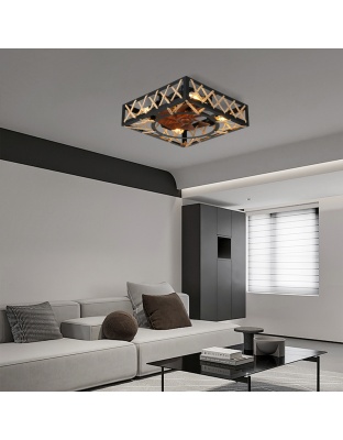 18 Inch Rectangular Industrial Farmhouse Flush Mount Ceiling Fan with Lights and Remote Control, 6 Speeds DC Motor Bladeless Ceiling Fan