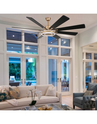 72 Inch Gold 8-Blade Modern Extra Large Ceiling Fan with LED Light and Remote, 6 Speeds DC Motor Reversible Ceiling Fan