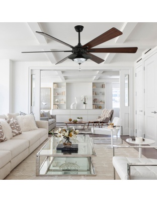 72 Inch Modern Farmhouse Black Large Ceiling Fan with LED Light and Remote, 6 Speeds DC Motor Reversible Ceiling Fan with Crystals