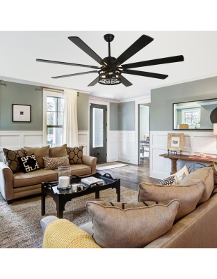 72 Inch 8-Blade Black/White Farmhouse Ceiling Fan with Lights and Remote, 6 Speeds DC Motor Reversible Extra Large Caged Ceiling Fan ( Copy )
