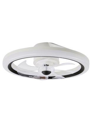 19 Inch Modern Flush Mount Ceiling Fan with LED Light and Remote, 6 Speeds DC Motor Reversible Bladeless Ceiling Fan for Bedroom
