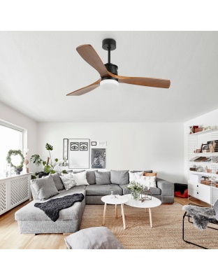 52 Inch 3 Wooden Blades Ceiling Fan with Dimmable LED Light and Remote, 6 Speeds DC Motor Reversible Ceiling Fan for Living Room