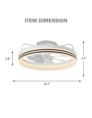 20 Inch Black/Gold/White Modern Flush Mount Ceiling Fan with Dimmable LED Light and Remote Control, 6 Speeds Bladeless Low Profile Ceiling Fan