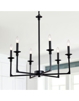 6-Light Black Classic/Traditional Chandelier, Farmhouse Candle Style Chandelier Dining Room Light Fixtures