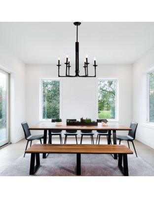 6-Light Black Candle Chandelier, Classic Traditional Chandelier, Modern Farmhouse Dining Room Lighting Fixture for Kitchen Island