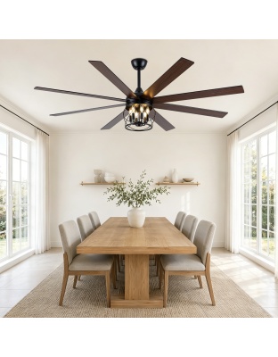 52 Inch Rustic Black Ceiling Fan with Lights and Remote, 6-Speed DC Motor Reversible Farmhouse Industrial Ceiling Fan