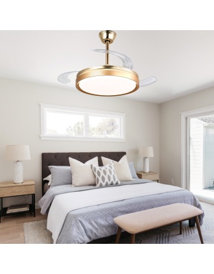 42 Inch Black/Gold/White Modern Retractable Ceiling Fan with LED Light and Remote, 6 Speeds DC Motor Bladeless Ceiling Fan for Bedroom