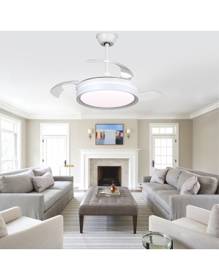 36 Inch Black/Gold/White Modern Smart Retractable Ceiling Fan with LED Light and Remote, 6 Speeds DC Motor Bladeless Ceiling Fan