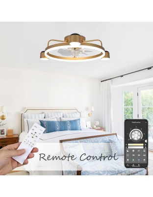 28 Inch Modern Black/Gold Smart Flush Mount Ceiling Fan with Dimmable LED Light and Remote, 6 Speeds DC Motor Low Profile Ceiling Fan