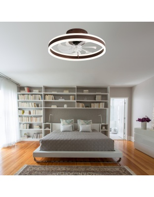 20 Inch Modern Smart Flush Mount Ceiling Fan with Dimmable LED Light and Remote, 6 Speeds DC Motor Reversible Bladeless Celing Fan for Bedroom