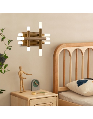 13 Inch Light Brown Farmhouse Wood Flush Mount Wall Sconces with LED Lights, Rustic Wall Light for Hallway Bedroom