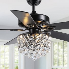 52" Modern Crystal Chandelier Ceiling Fan Chrome Gorgeous Reversible Ceiling Fan