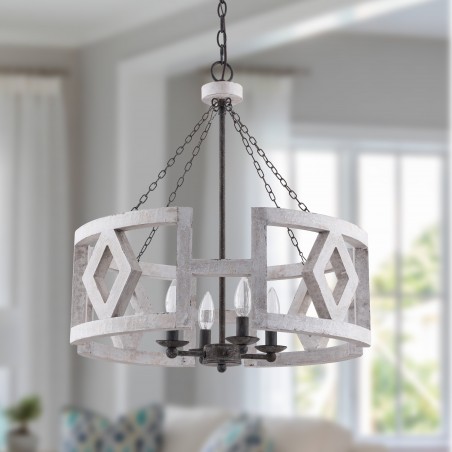 Farmhouse Wooden Drum Chandelier with 4-Light